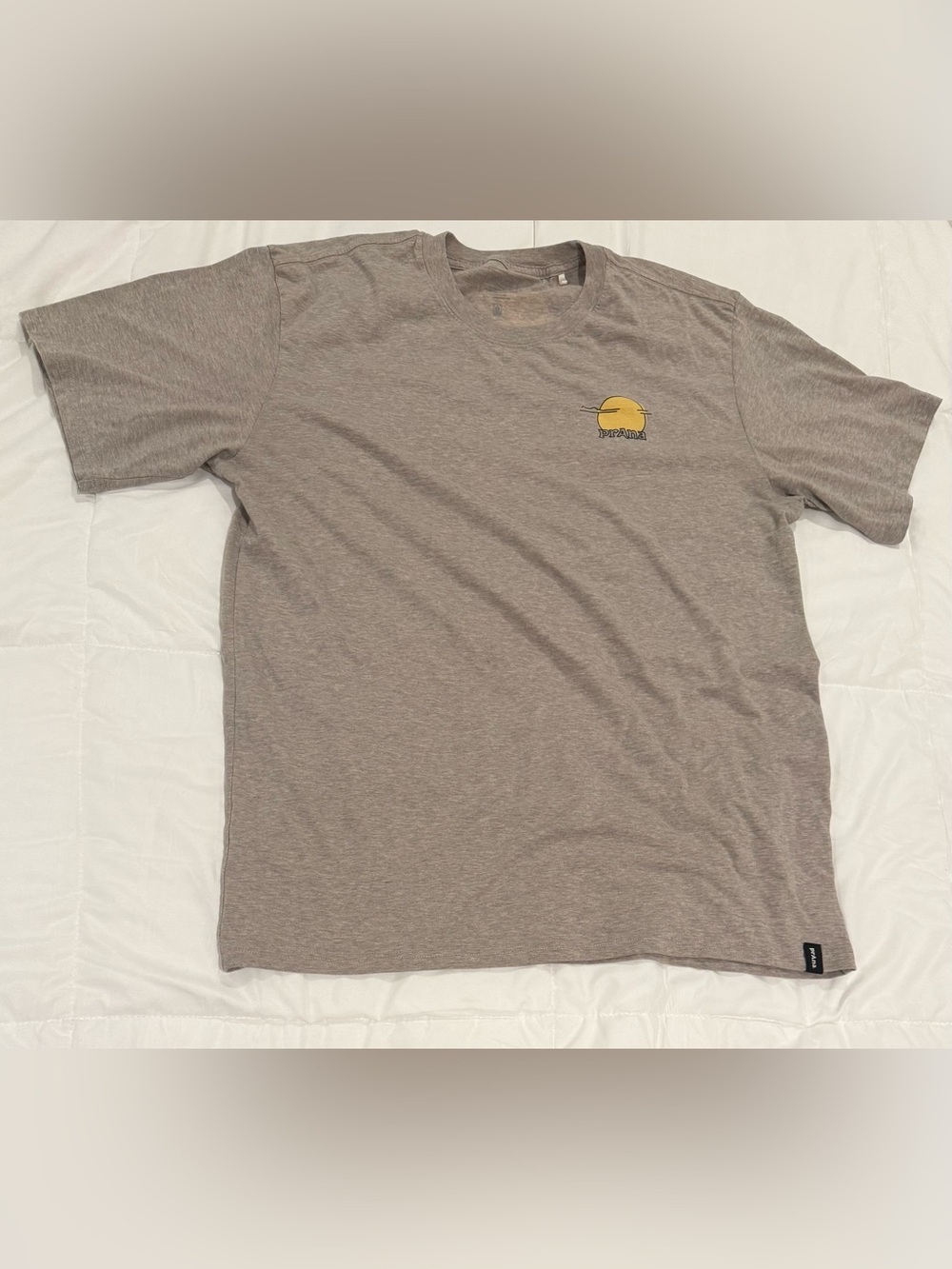 prAna Men’s Graphic Tee Grey Heather Gold Sun Logo Size X- Large